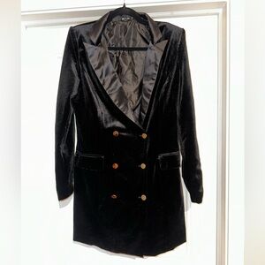 Missguided + Black Velvet Double-Breasted Blazer
